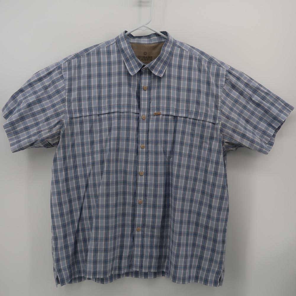 GH Bass Earth Mens XXL Blue Plaid Short Sleeve Ventilated Outdoor Hiking Shirt